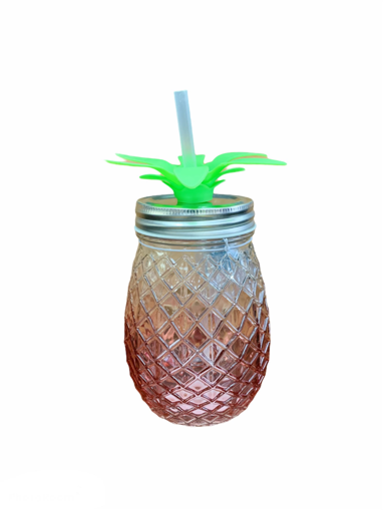 Picture of SandCO. PINEAPPLE OMBRE GLASS DRINKWARE WITH STRAW - PINK HW04070